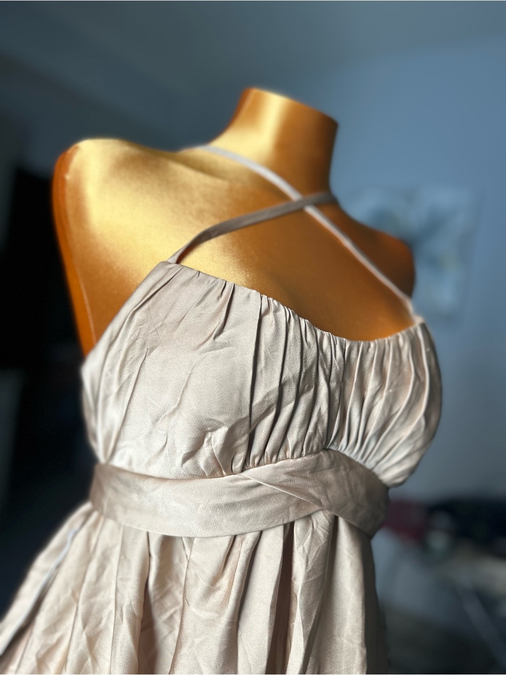 One-Shoulder Champagne Satin Empire Dress